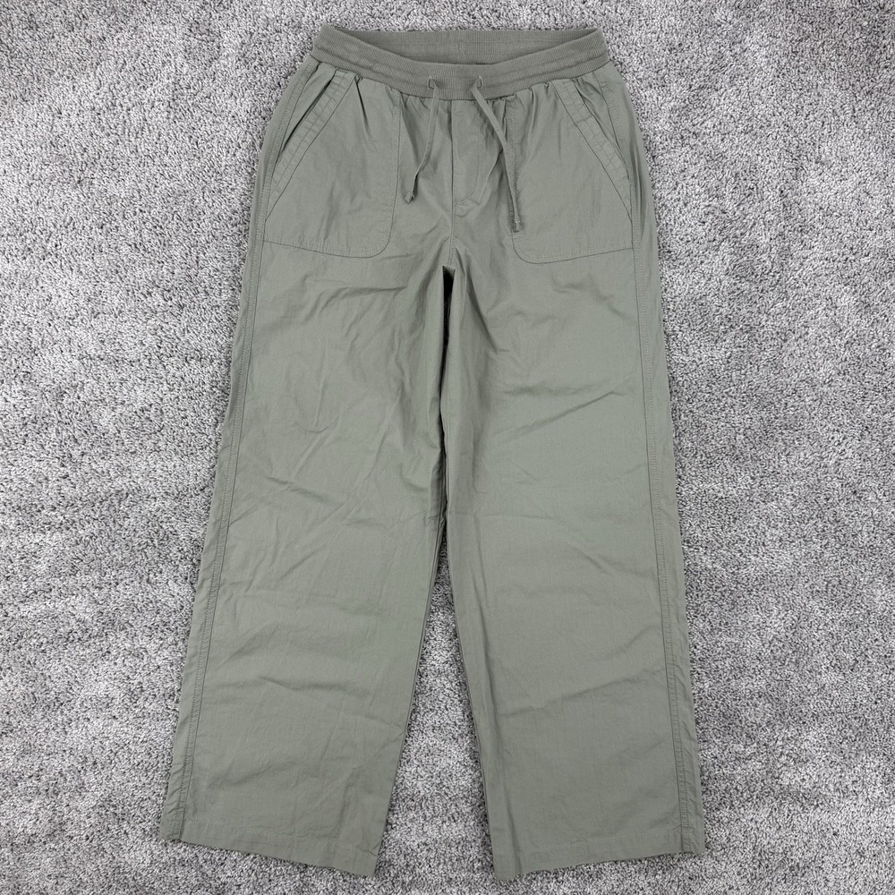 Pact Monterey Poplin Wide Leg Pants Women's S Green Organic Cotton Drawstrings